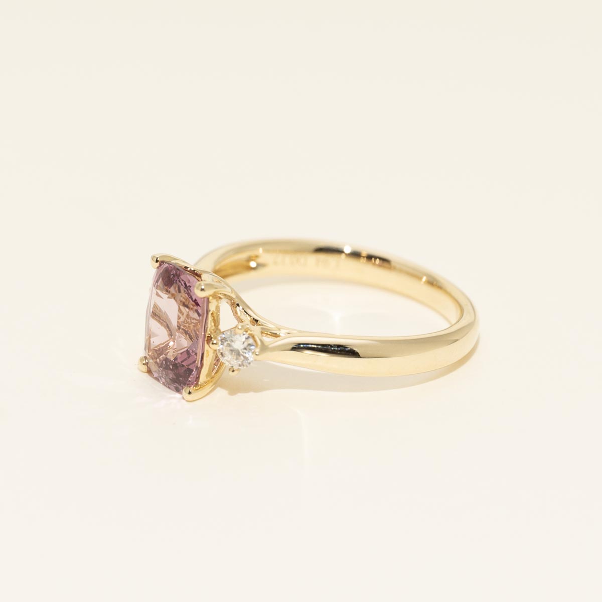Cushion Cut Pink Spinel Ring in 14kt Yellow Gold with Diamonds