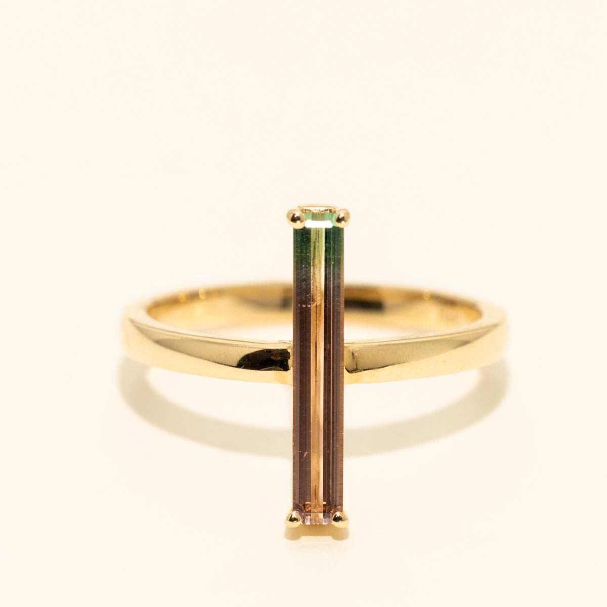 Parlé Emerald Cut Bicolor Tourmaline Ring in 14kt Yellow Gold