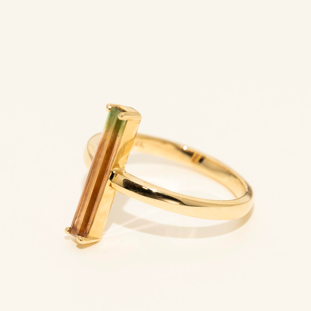 Parlé Emerald Cut Bicolor Tourmaline Ring in 14kt Yellow Gold