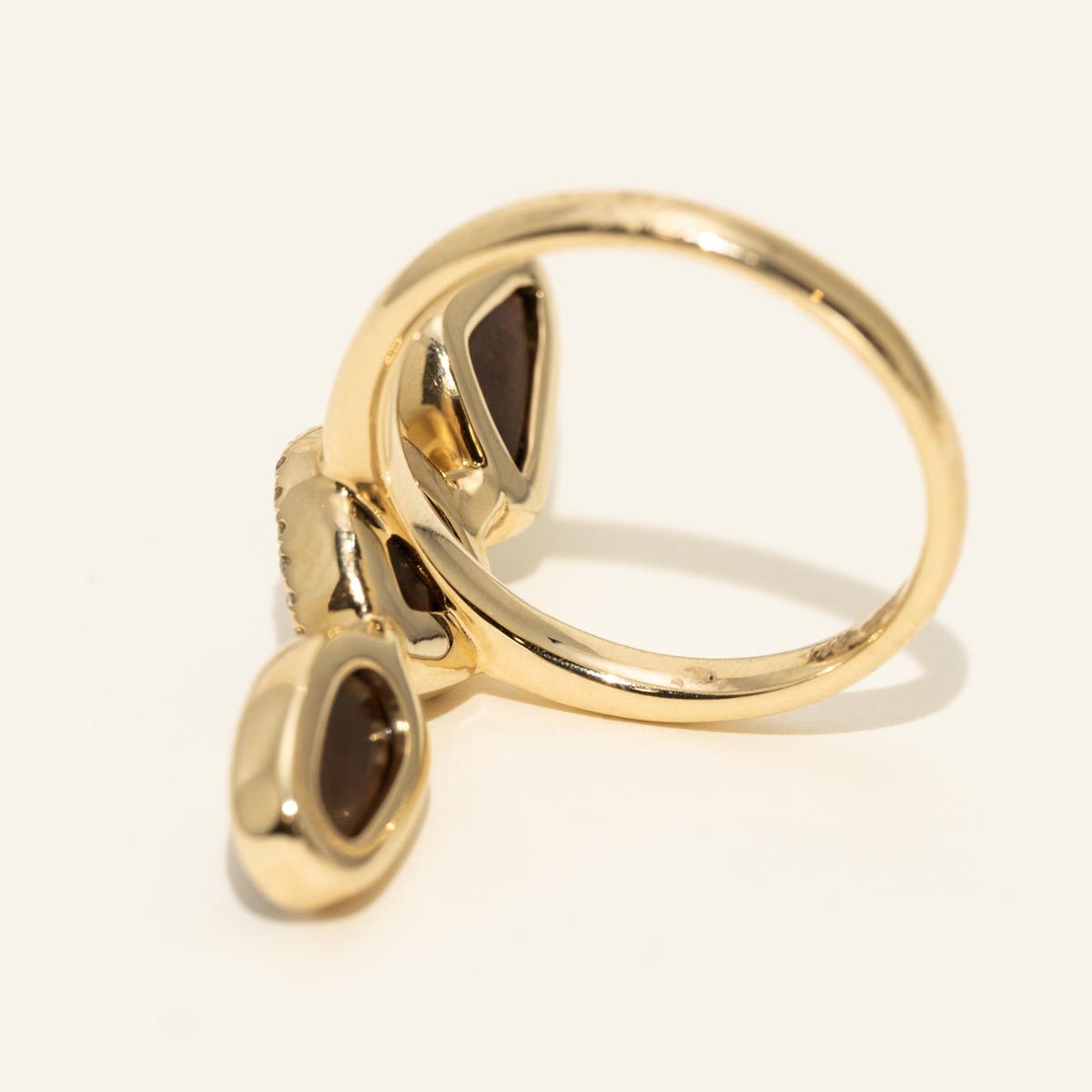 Parlé Australian Opal Doublet Three Stone Halo Ring in 14kt Yellow Gold with Diamonds