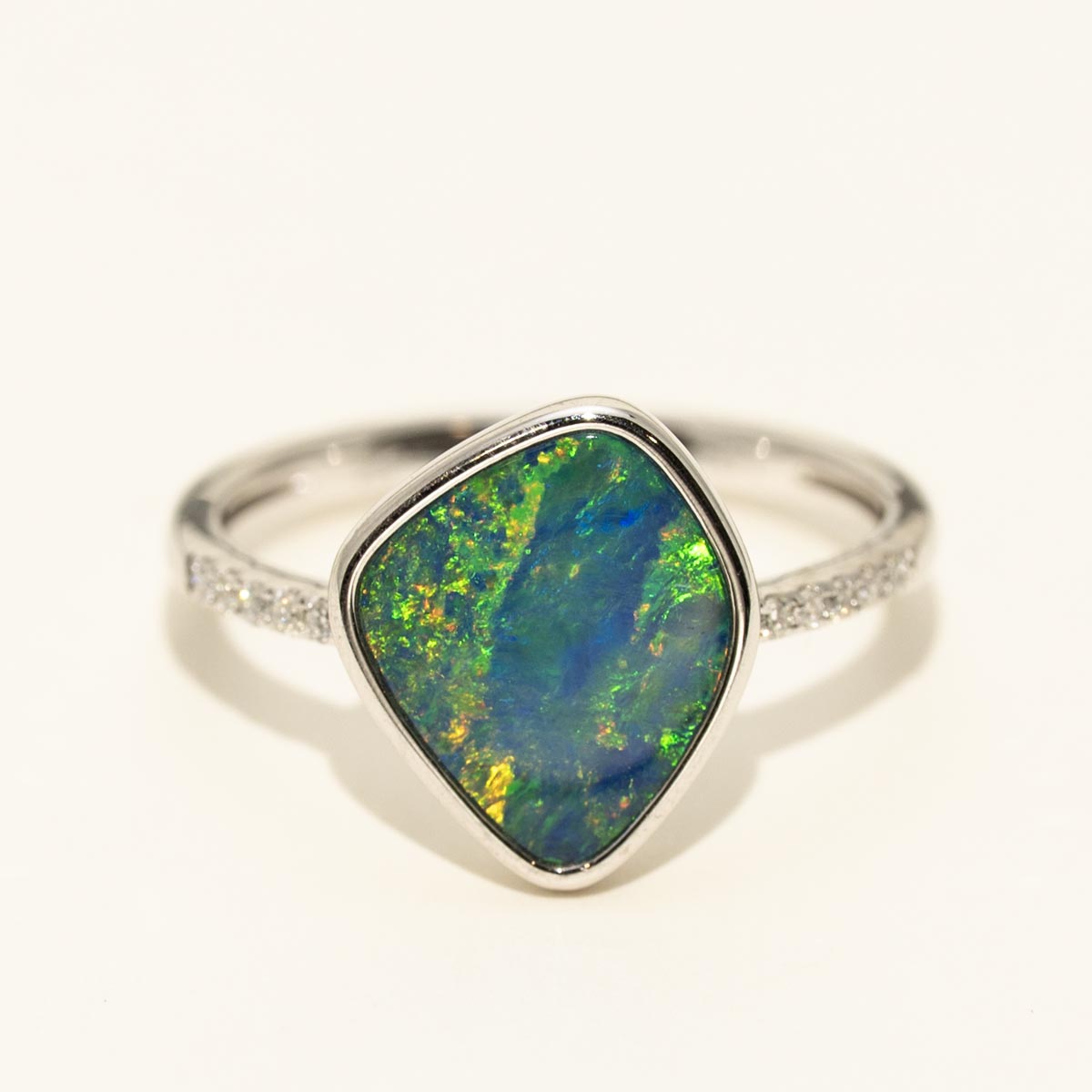 Parlé Australian Opal Doublet Ring in 14kt White Gold with Diamonds