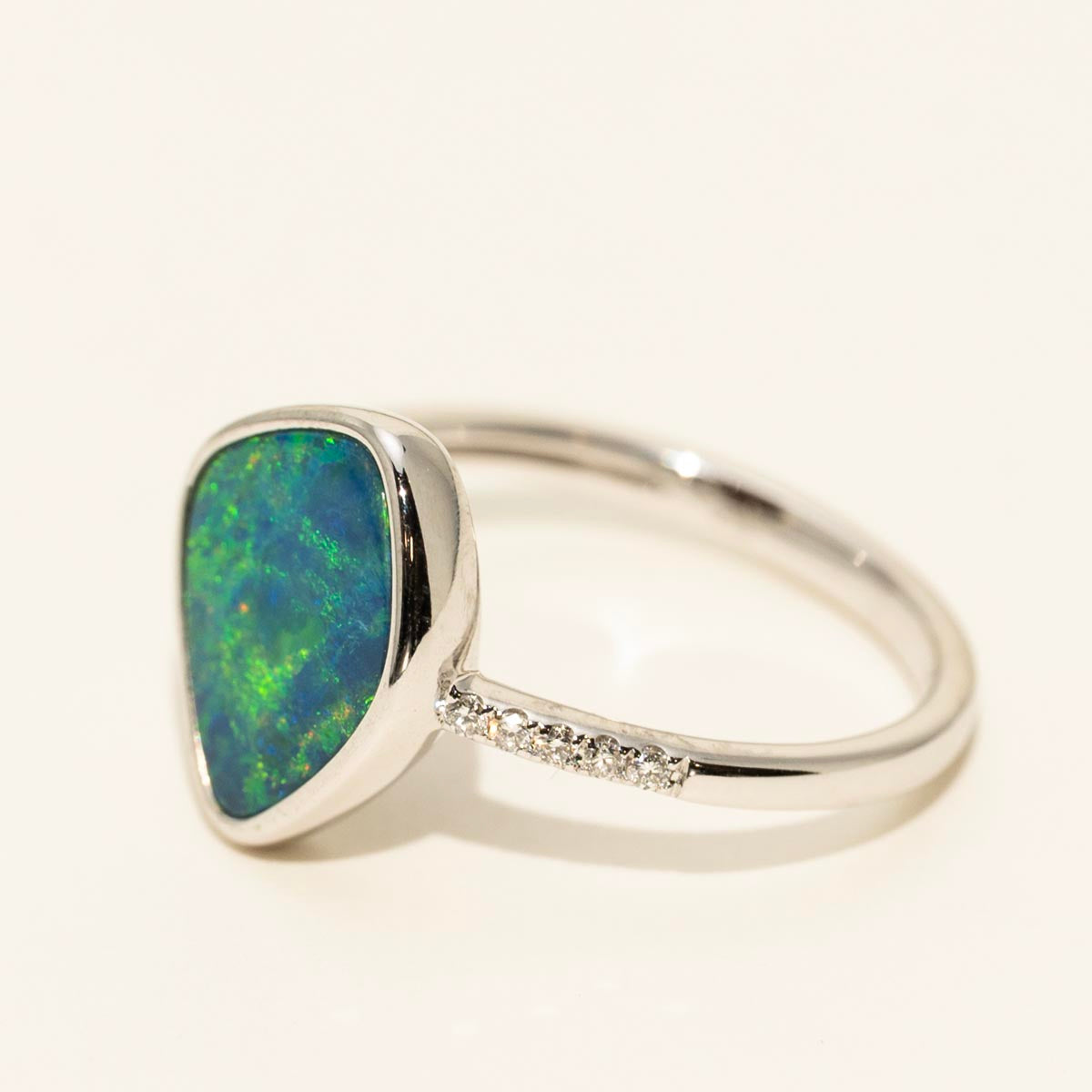 Parlé Australian Opal Doublet Ring in 14kt White Gold with Diamonds