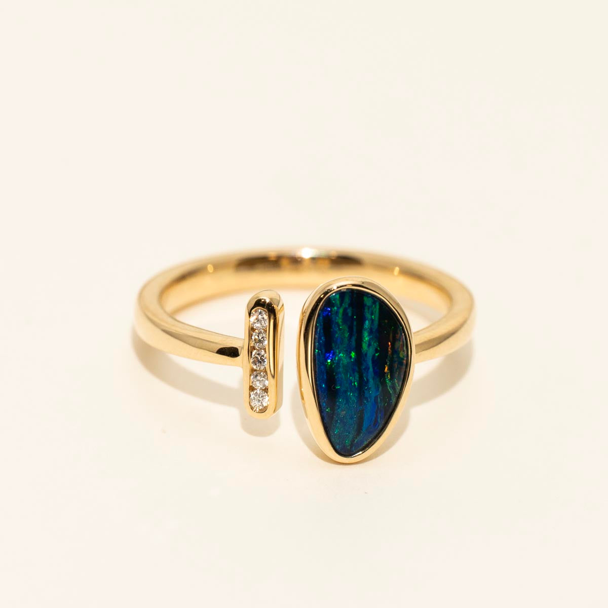 Parlé Australian Opal Doublet Ring in 14kt Yellow Gold with Diamonds