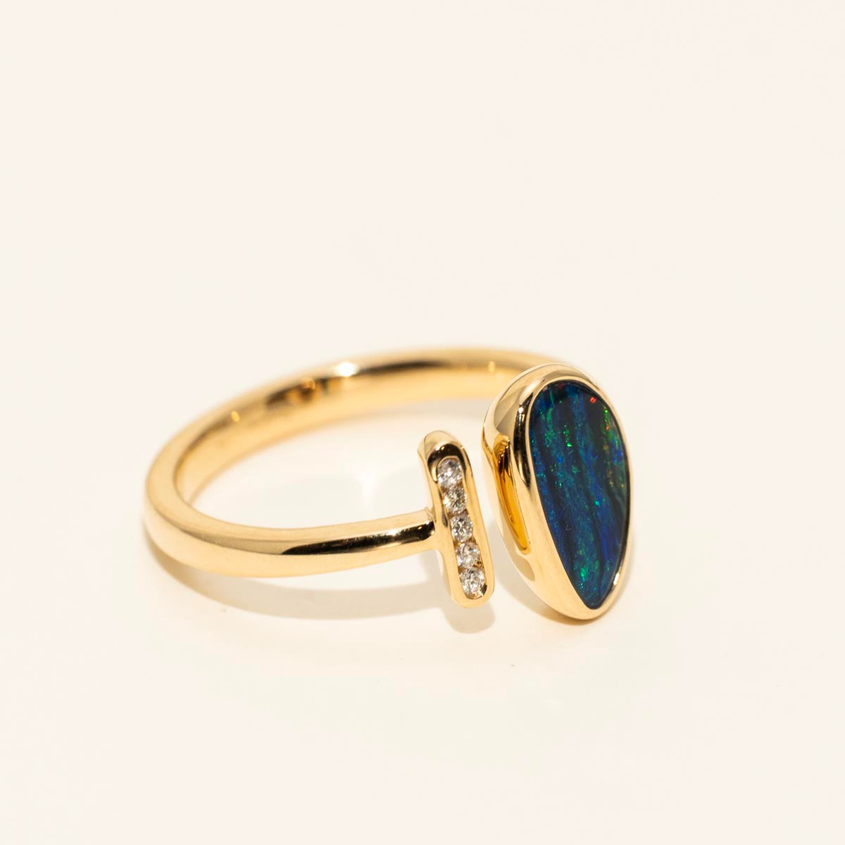 Parlé Australian Opal Doublet Ring in 14kt Yellow Gold with Diamonds