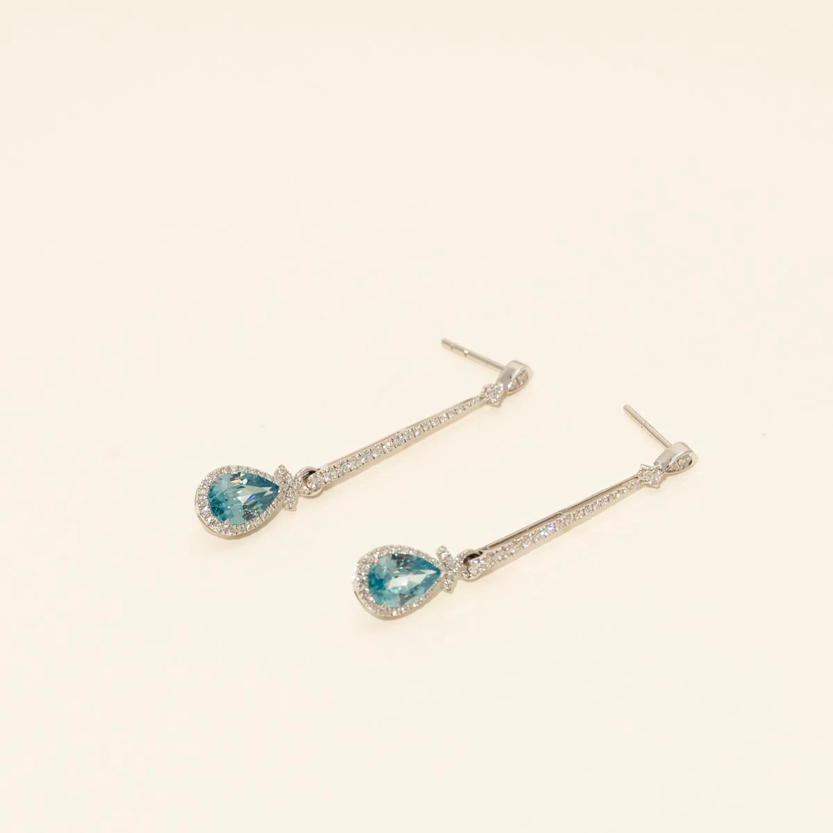 Pear Shape Blue Topaz Drop Earrings in 14kt White Gold with Diamonds