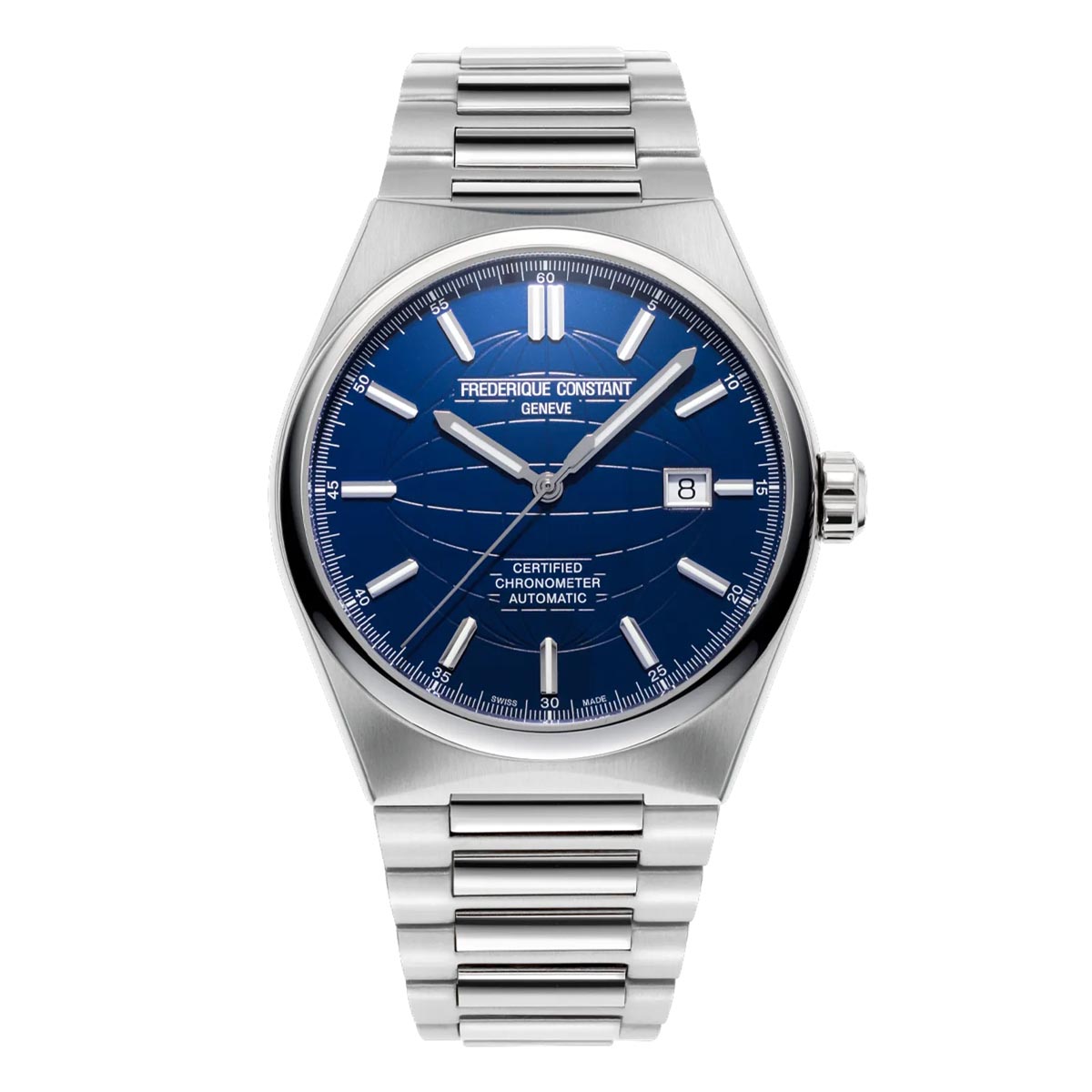 Frederique Constant Highlife Watch with Blue Dial and Stainless Bracelet (41mm and automatic movement)