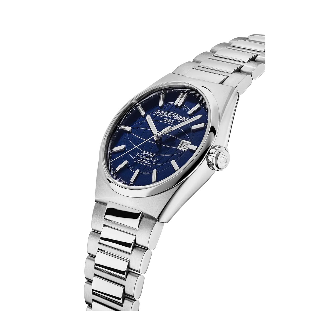 Frederique Constant Highlife Watch with Blue Dial and Stainless Bracelet (41mm and automatic movement)