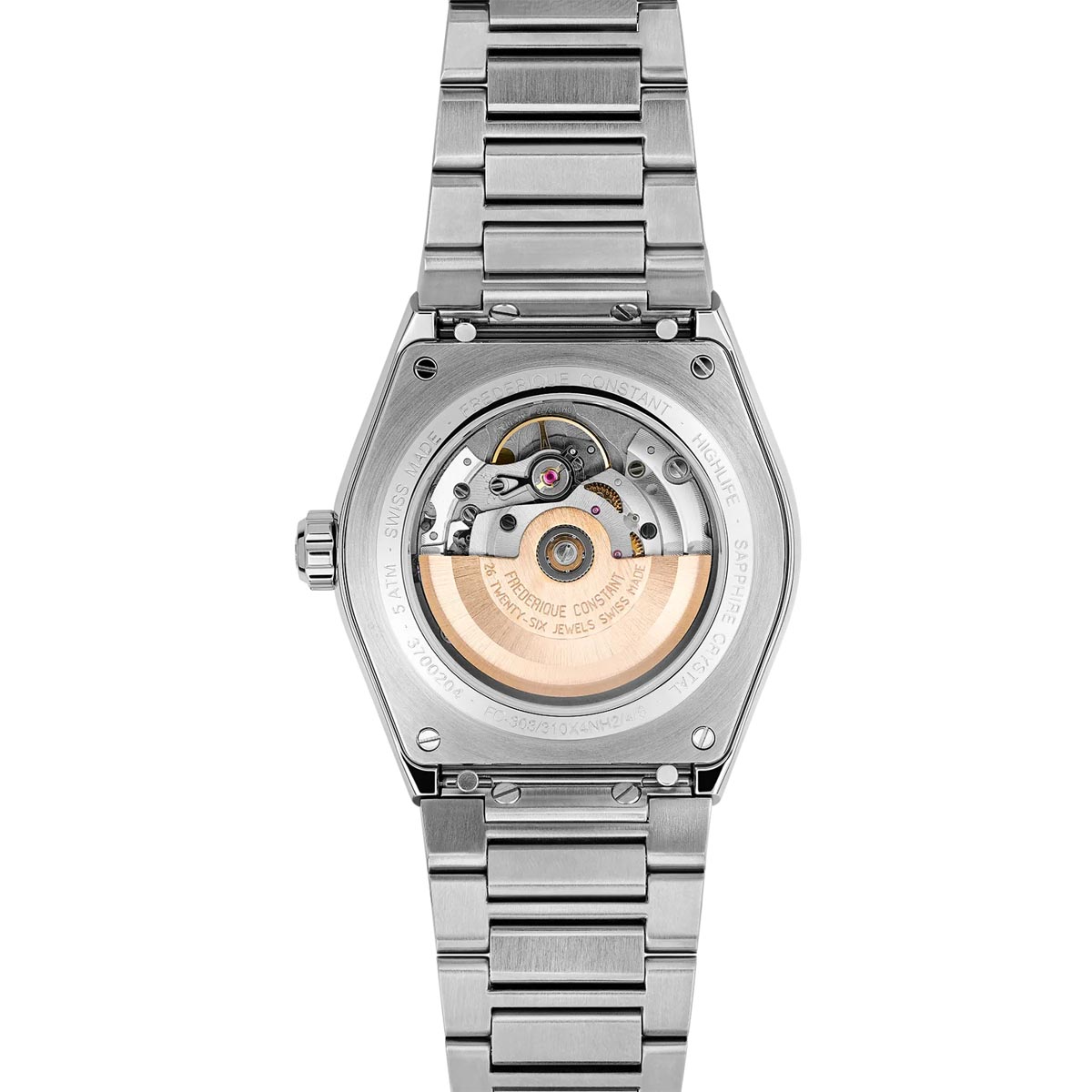 Frederique Constant Highlife Heartbeat Watch with Black Dial and Stainless Steel Bracelet (41mm and automatic movement)