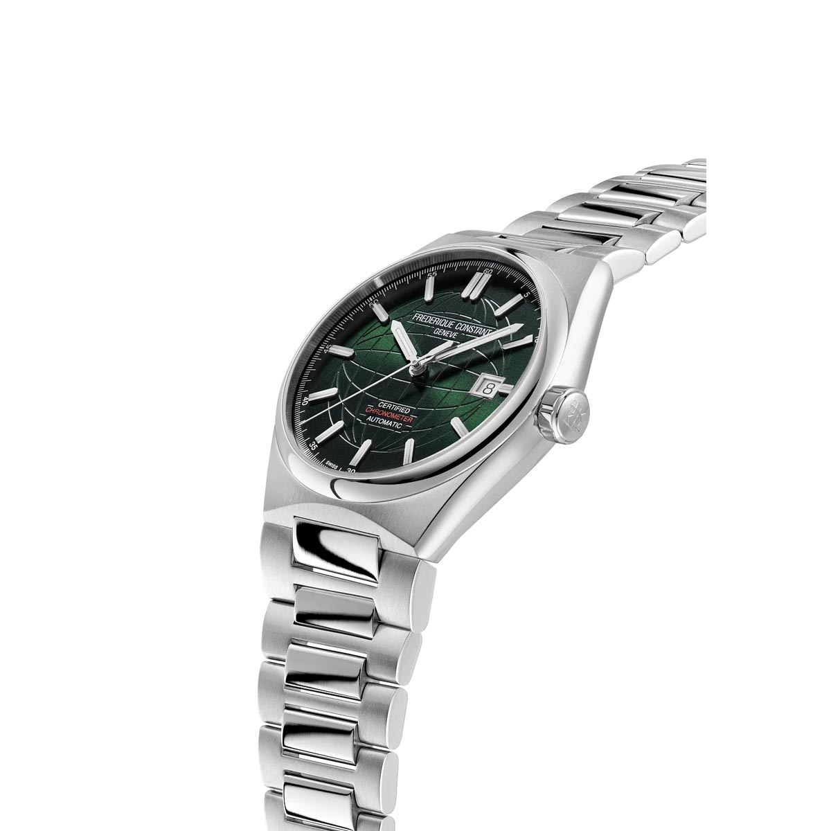 Frederique Constant Highlife Watch with Green Dial and Stainless Steel Bracelet (39mm and automatic movement)