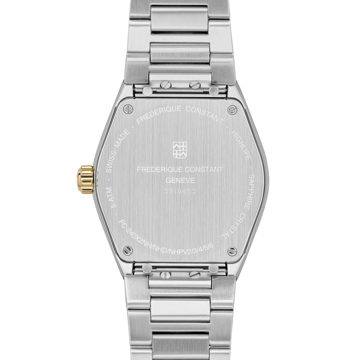 Frederique Constant Highlife Watch with White Diamond Dial and White and Yellow Gold Tone Bracelet (31mm and Swiss quartz movement)