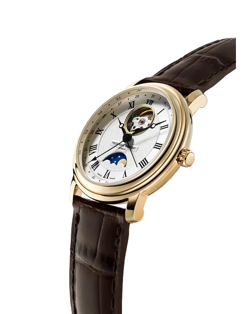 Frederique Constant Classics Heart Beat Moonphase Watch with White Dial and Brown Leather Strap (40mm and automatic movement)