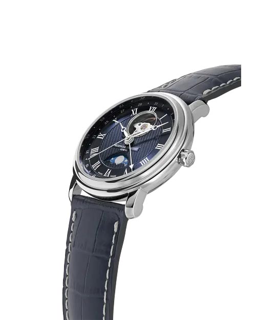 Frederique Constant Classics Heart Beat Moonphase Watch with Blue Dial and Blue Leather Strap (41mm and automatic movement)