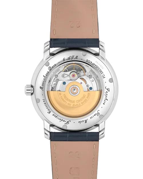 Frederique Constant Classics Heart Beat Moonphase Watch with Blue Dial and Blue Leather Strap (41mm and automatic movement)