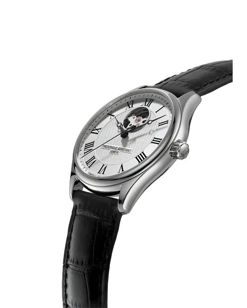 Frederique Constant Classics Heartbeat Watch with Silver Toned Dial and Black Leather Strap (40mm and automatic movement)