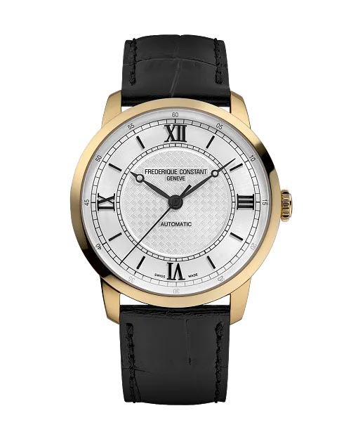 Frederique Constant Classics Premiere Watch with Silver Tone Dial and Black Leather Strap (38.5mm and automatic movement)
