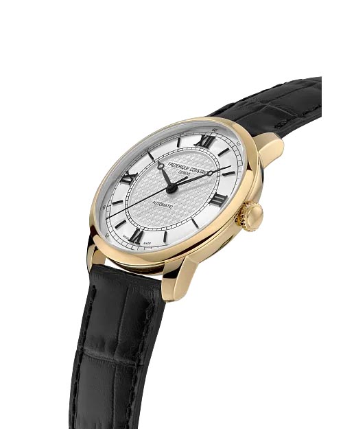Frederique Constant Classics Premiere Watch with Silver Tone Dial and Black Leather Strap (38.5mm and automatic movement)