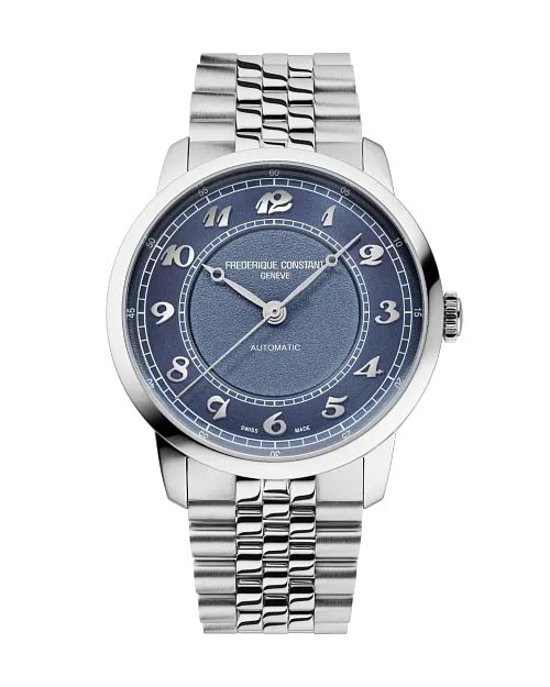 Frederique Constant Classics Premiere Watch with Blue Dial and Stainless Steel Bracelet (38.5mm and automatic movement)