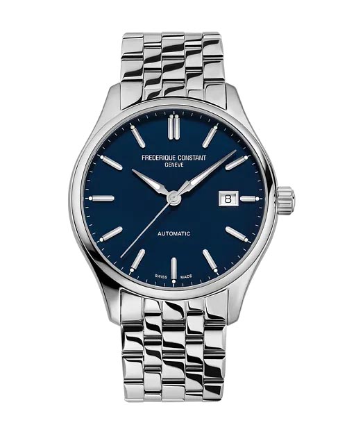 Frederique Constant Classics Index Automatic Watch with Blue Dial and Stainless Steel Bracelet (40mm and automatic movement)