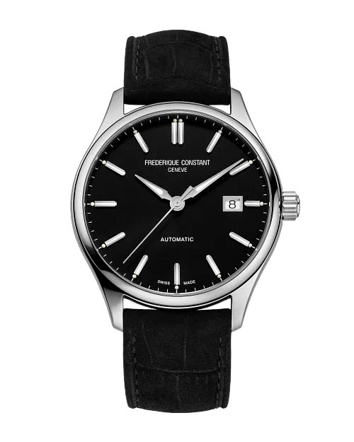 Frederique Constant Classics Index Automatic Watch with Black Dial and Black Leather Strap (40mm and automatic movement)