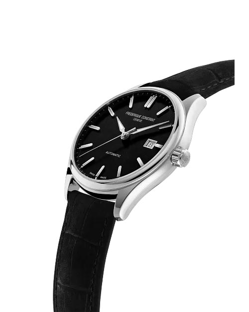 Frederique Constant Classics Index Automatic Watch with Black Dial and Black Leather Strap (40mm and automatic movement)