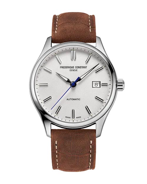 Frederique Constant Classics Index Automatic Watch with White Dial and Brown Leather Strap (40mm and automatic movement)