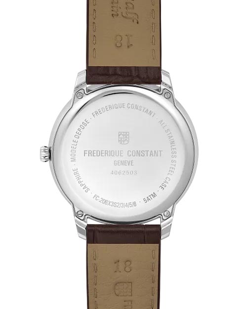 Frederique Constant Classics Moneta Moon Phase Watch with Silver Tone Dial and Brown Leather Strap (37mm and Swiss quartz movement)