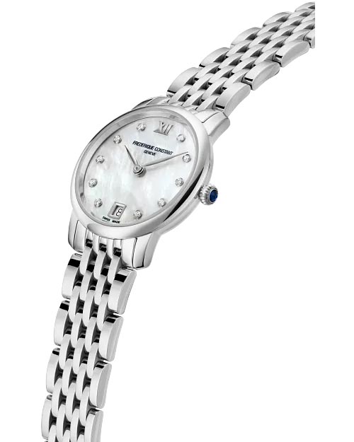 Frederique Constant Classics Slimline Watch with Mother of Pearl Dial and Stainless Steel Bracelet (30mm and Swiss quartz movement)
