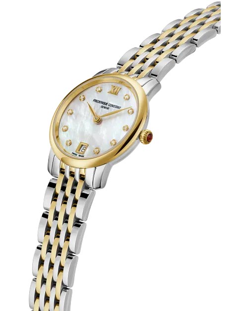 Frederique Constant Classics Slimline Watch with Mother of Pearl Dial and Two Toned Stainless Steel Bracelet (30mm and Swiss quartz movement)