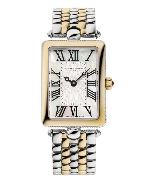 Frederique Constant Classics Art Deco Carrée Watch with Mother of Pearl Dial and Two Tones Stainless Steel Bracelet (28mm and Swiss quartz movement)