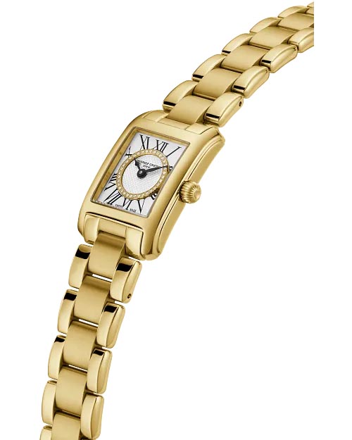 Frederique Constant Classics Carrée Watch with Silver Tone Diamond Dial and Gold Tone Stainless Steel Bracelet (21mm and Swiss quartz movement)