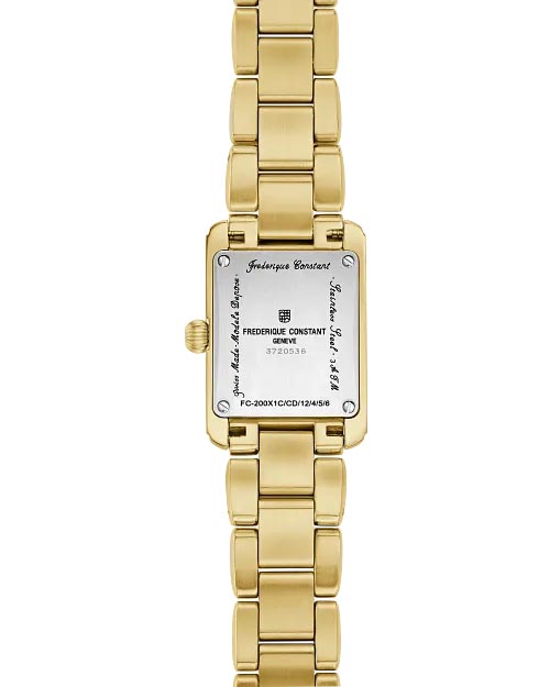 Frederique Constant Classics Carrée Watch with Silver Tone Diamond Dial and Gold Tone Stainless Steel Bracelet (21mm and Swiss quartz movement)