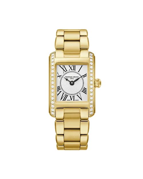 Frederique Constant Classics Carrée Watch with Silver Tone Dial Diamond Case and Gold Tone Stainless Steel Bracelet (21mm and Swiss quartz movement)