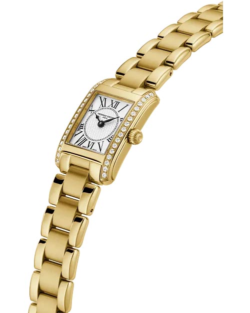 Frederique Constant Classics Carrée Watch with Silver Tone Dial Diamond Case and Gold Tone Stainless Steel Bracelet (21mm and Swiss quartz movement)