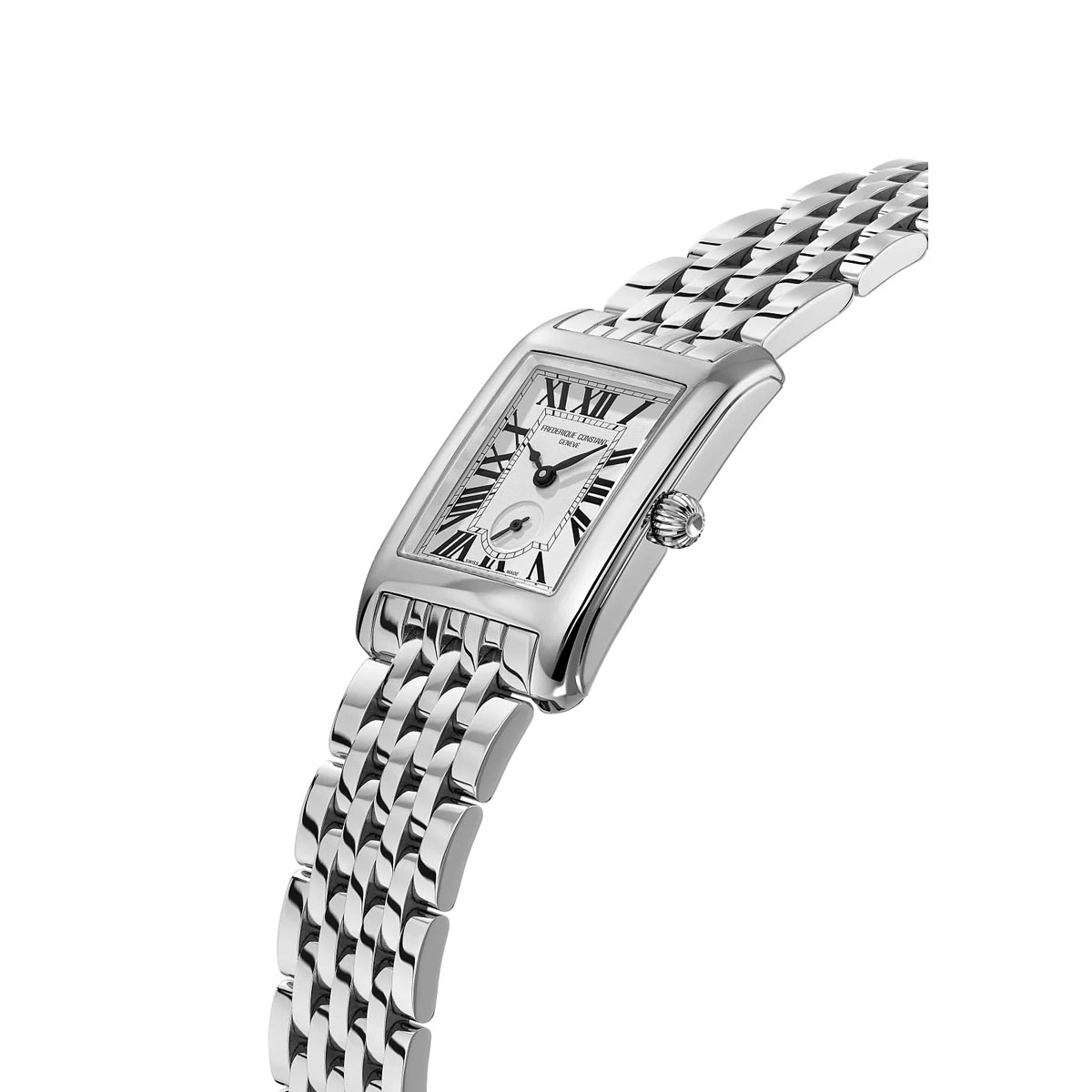 Frederique Constant Classics Carrée Small Seconds Watch with Silver Tone Dial and Stainless Steel Bracelet (36x25mm and Swiss quartz movement)