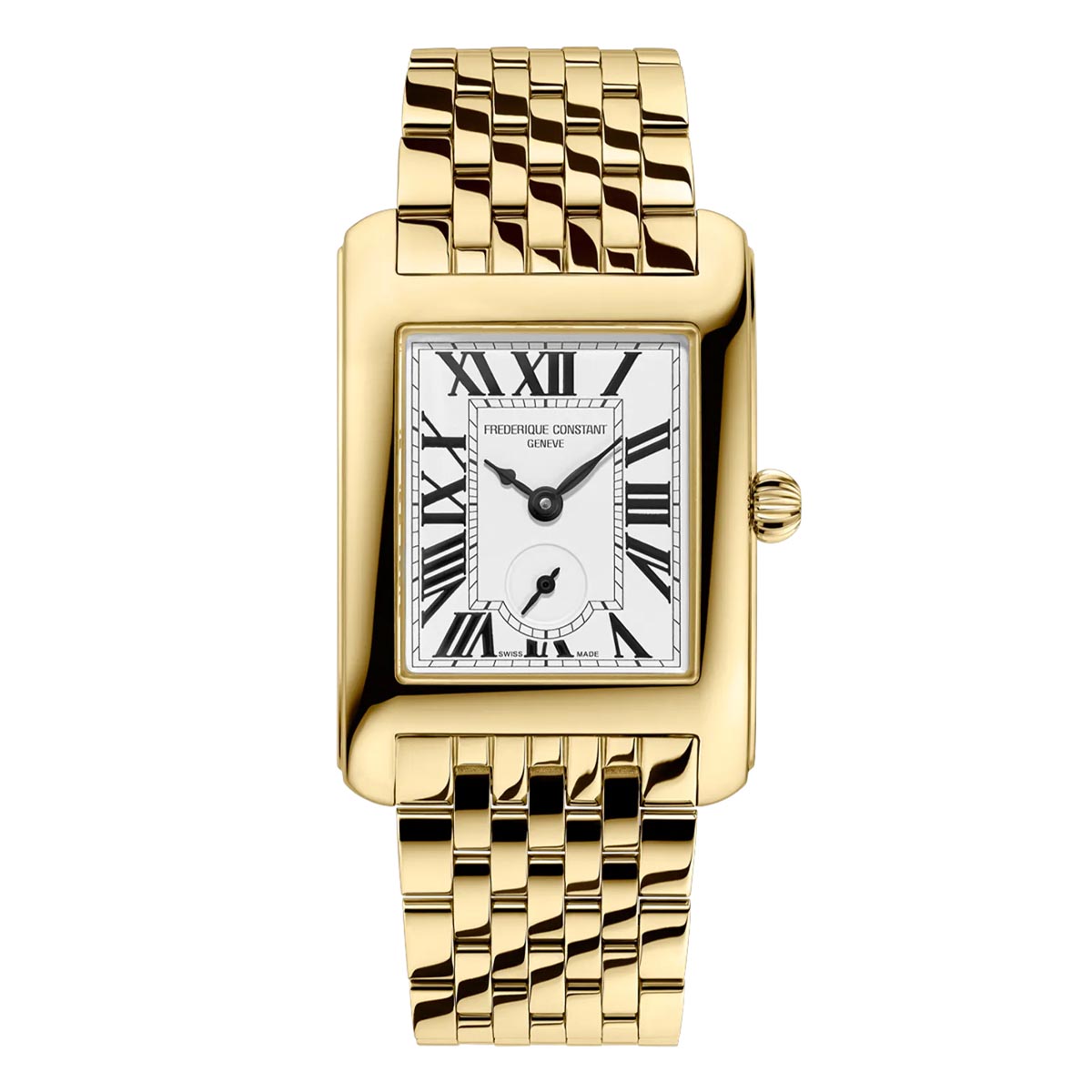 Frederique Constant Classics Carrée Small Seconds Watch with White Dial and Gold Tone Stainless Steel Bracelet (36x25mm and Swiss quartz movement)