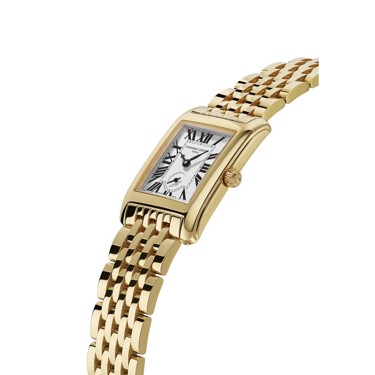 Frederique Constant Classics Carrée Small Seconds Watch with White Dial and Gold Tone Stainless Steel Bracelet (36x25mm and Swiss quartz movement)