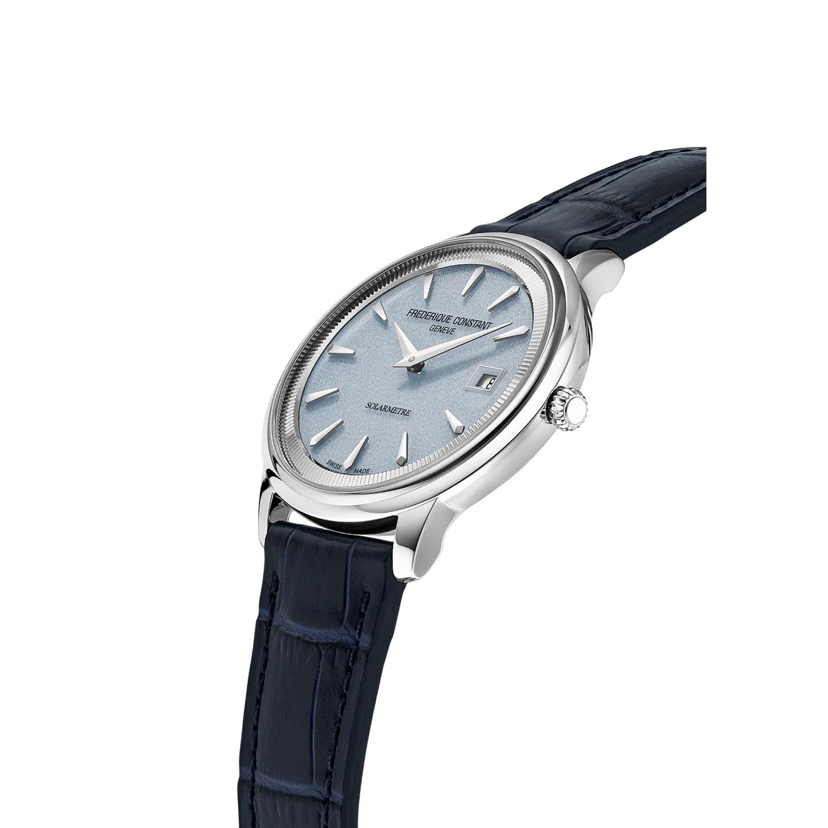 Frederique Constant Classics Moneta Solarmetre Watch with Blue Dial and Navy Blue Leather Strap (39mm and solar movement)