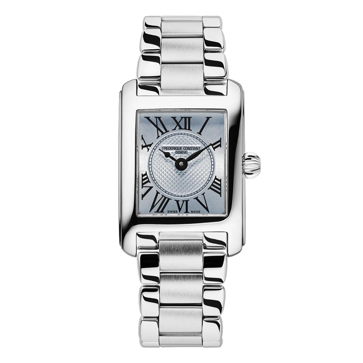 Frederique Constant Classics Carrée Watch with Light Blue Dial and Stainless Steel Bracelet (30mm and Swiss quartz movement)