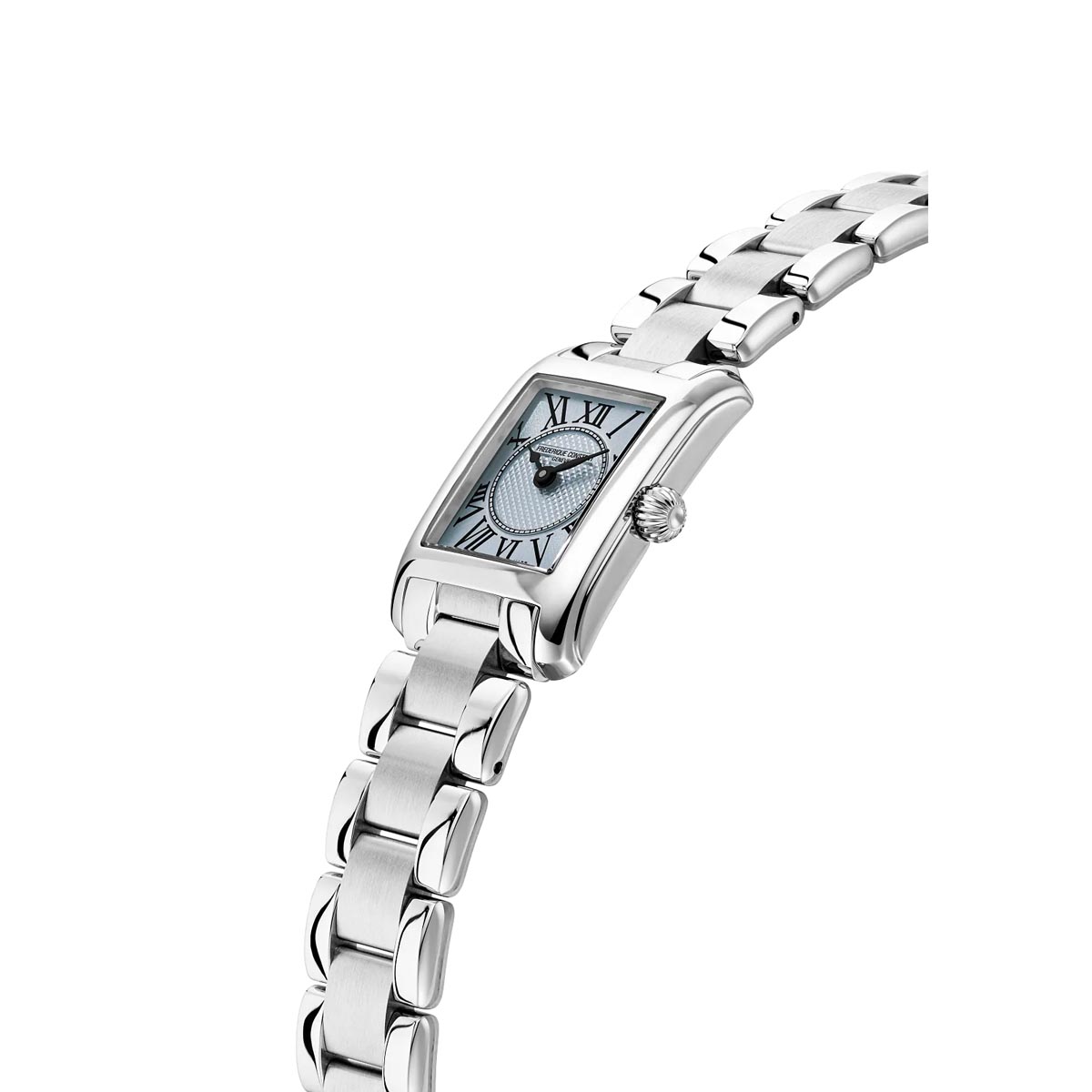 Frederique Constant Classics Carrée Watch with Light Blue Dial and Stainless Steel Bracelet (30mm and Swiss quartz movement)