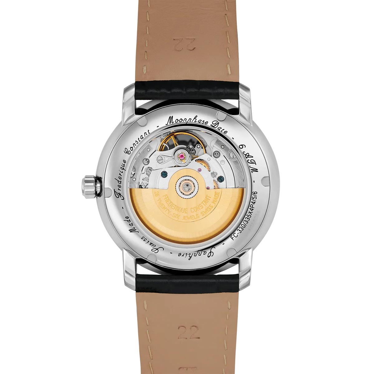 Frederique Constant Classics Heartbeat Moon Phase Watch with Silver Tone Dial and Black Leather Strap (40mm and automatic movement)