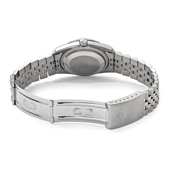 Pre Owned Rolex Oyster Perpetual Datejust Watch with Silver Tone Diamond Dial and 18kt White Gold Fluted Bezel and Stainless Steel Jubilee Bracelet (36mm and automatic movement)