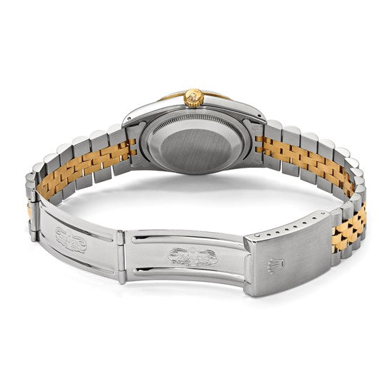 Pre Owned Mens Rolex Oyster Perpetual  Datejust Watch with Green Diamond Dial and 18kt Yellow Gold Diamond Bezel and Stainless Steel and 18kt Yellow Gold Jubilee Bracelet (36mm and automatic movement)