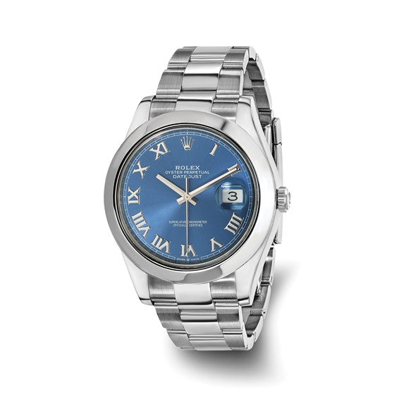 Pre Owned Mens Rolex Oyster Perpetual Datejust Watch with Blue Dial and Stainless Steel Oyster Bracelet (41mm and automatic movement)