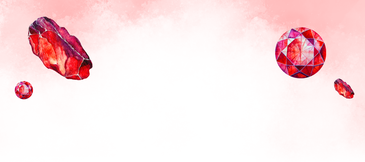 Red gemstones on a pink gradient background