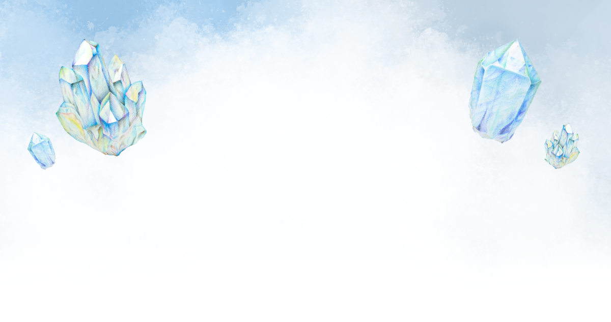 Transparent blue crystal-like shapes on a light blue gradient background