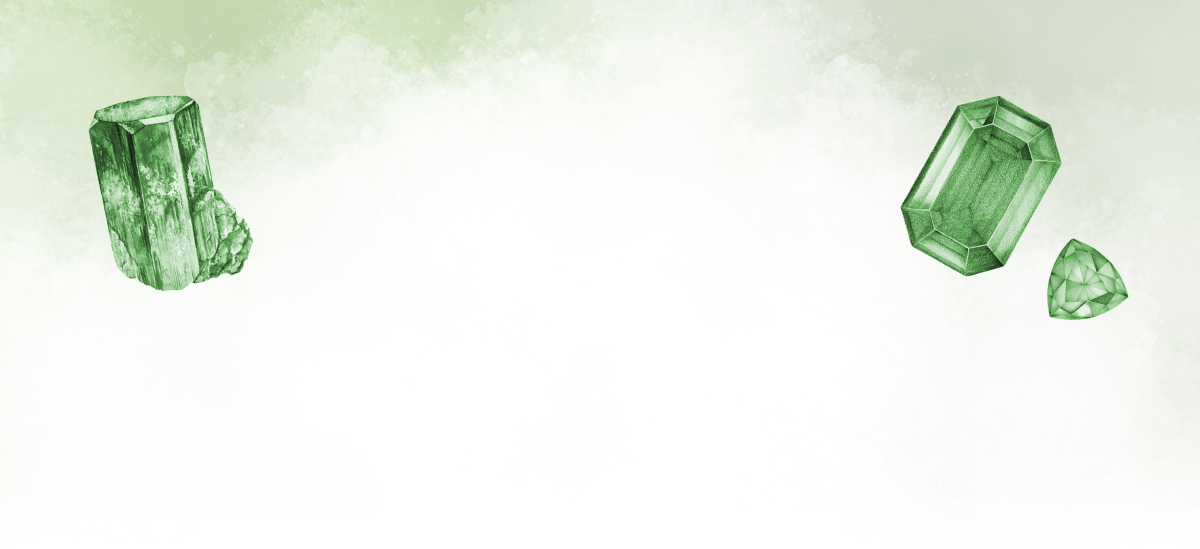 green stones on a green gradient background