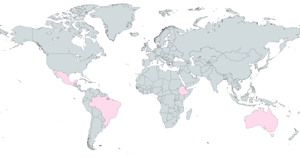 World map with Australia, Mexico, Ethiopia, Brazil highlighted in pink on a white background