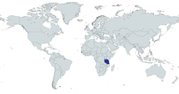 World map highlighting Tanzania in purple.